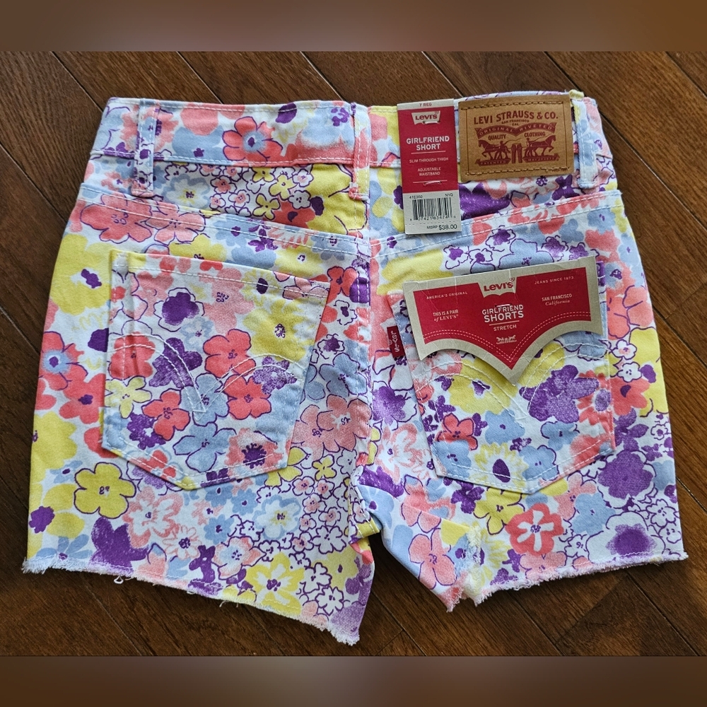 NWT LEVIS Girls Multicolor Floral Print Girlfriend Adjustable Waist Shorts